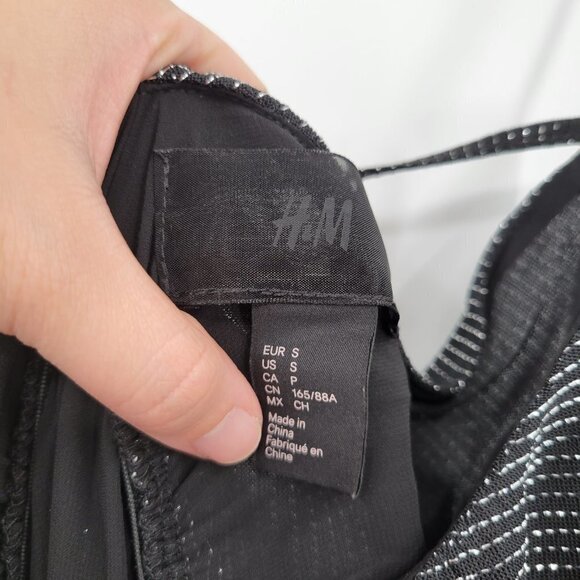 H&M Women Black Metallic Stripe Scoopneck Sleeveless Cocktail Mini Dress Small - Picture 3 of 12